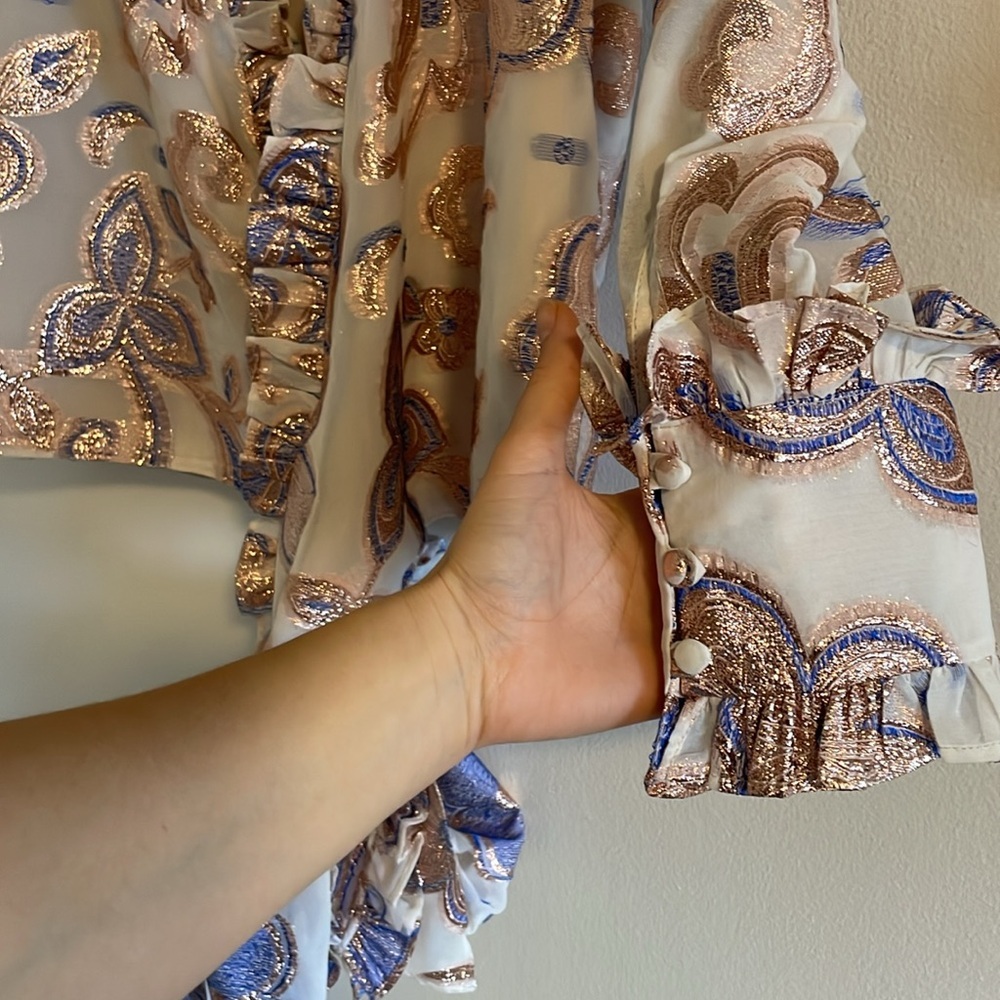 Alexis Pink Paisley Satin Ruffle Tie-Front Blouse - Picture 9 of 11
